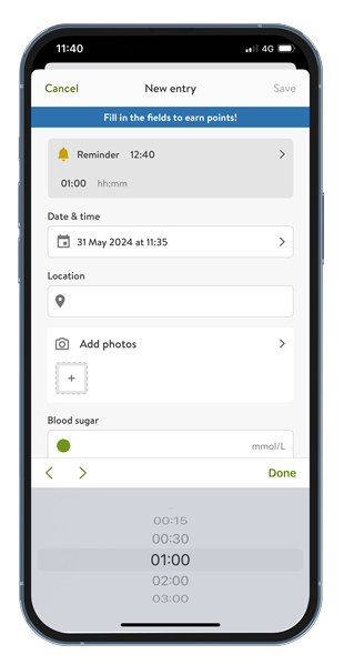 mySugr app setting reminders