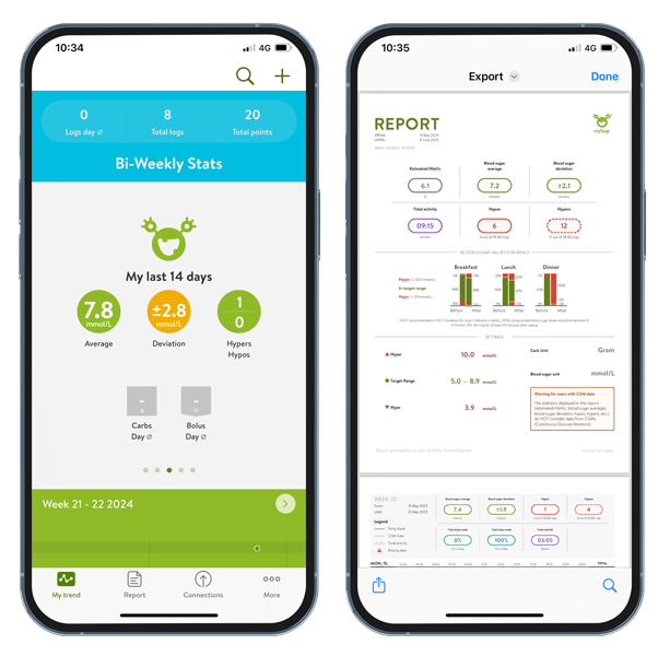mySugr screens - analysis and reports