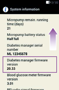 Accu-Chek Solo diabetes manager system information screen