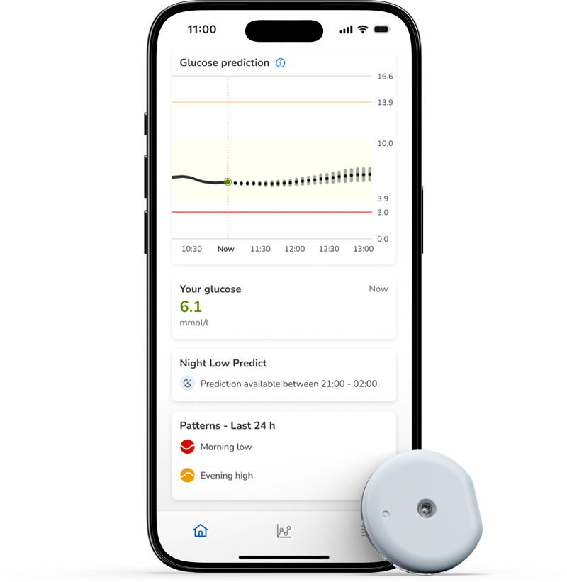 Image shows the SmartGuide applicator, the Accu-Chek CGM solution and the SmartGuide app screen.