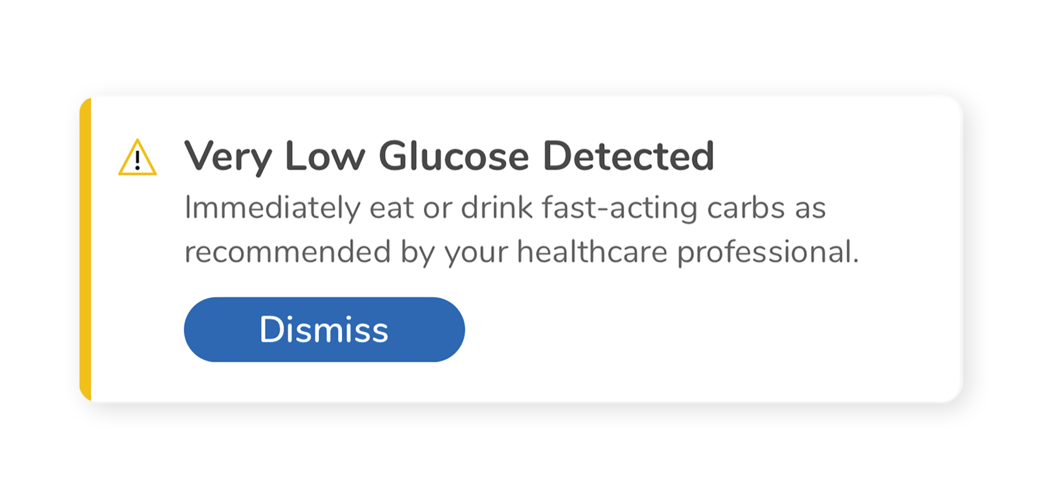 Very Low Glucose detected popup notification in the Accu-Chek SmartGuide app.
