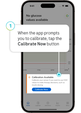 Screenshot of the SmartGuide apps’ Calibrate Now button.