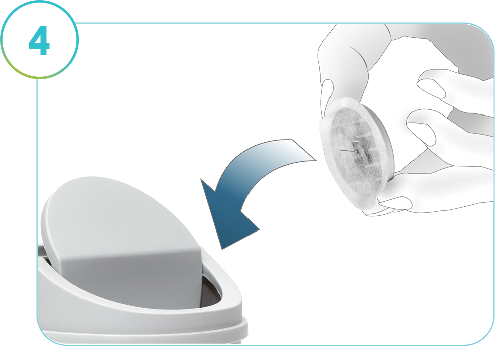 The image depicts the SmartGuide CGM sensor disposal.