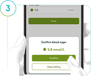 Screenshot of mySugr Glucose Insights’ Calibrate screen, detailing how to calibrate the CGM solution.