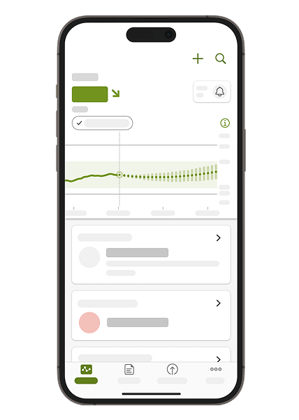 Screenshot of the Home screen of mySugr Glucose Insights