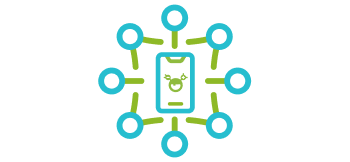 Icon representing a smartphone with the mySugr app and its many tools.