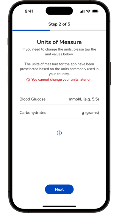 Screenshot of the SmartGuide apps’ units of measure setup page.