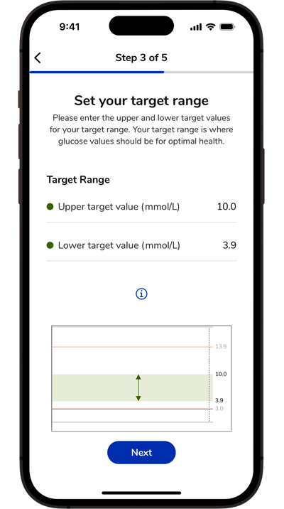 Screenshot of the SmartGuide apps’ target range setup screen.