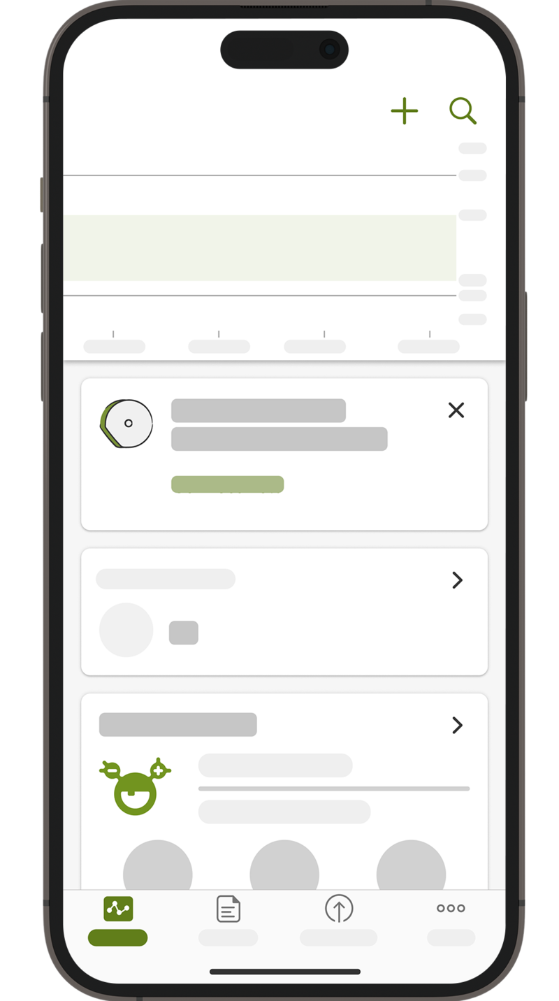 Screenshot of the mySugr app home page, with the CGM connect widget.